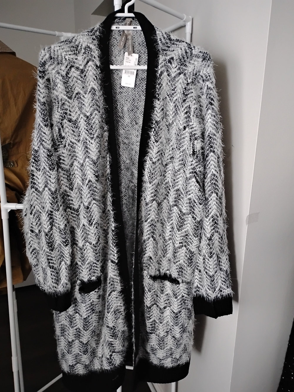 Penningtons Women's Soft Fuzzy Knit Open-Front 2 Pockets Shawl Collar Cardigan
